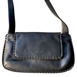 Andrew Marc New York Black Genuine Soft Leather Purse Bag Whipstitch Accents